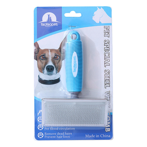 Manufacturer Pipitaosut special handle steel plate rubber handle pet comb soft small and medium-sized dog pet needle comb