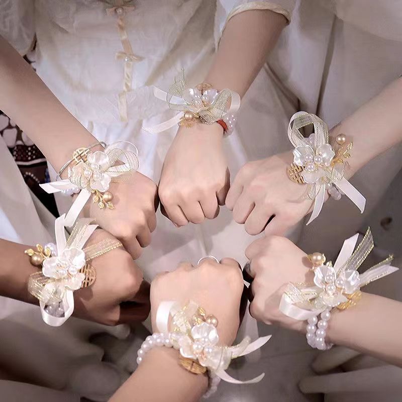 Super Fairy Fresh Pearl Bracelet Beautiful Bride Bridesmaid Sisters Unity Event Party Wedding Wrist Flower Hand Flower