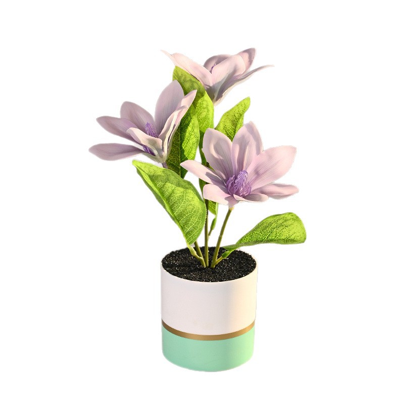 Transfronterizos tres cabezas sensación de mano magnolia bonsai creativo flores de simulación decoración de estudio en el hogar adornos verdes artificiales maceta