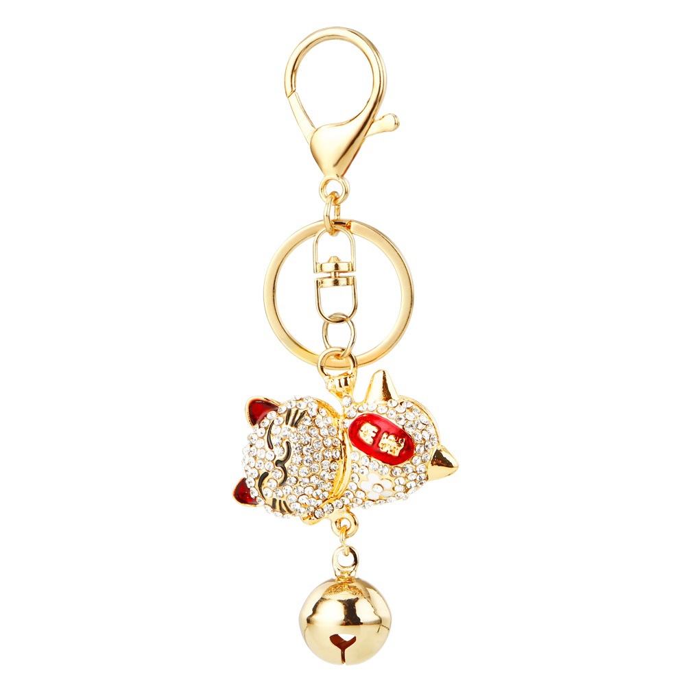 Moda nacional Bell Lucky CAT llavero del coche de las mujeres metal bolsa colgante anillo tienda celebración regalos negocios al por mayor