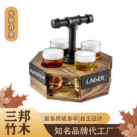 做旧木质啤酒试饮架 工业风水管把手带黑板标签 酒吧杯托 跨境热