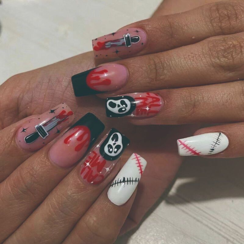 Halloween medium European style ghost wearing nail nail Nail Piece Knife blood design pressure nails foreign trade fake nails