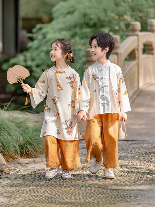 儿童汉服套装唐装中式国风男女童赏月柿柿如意中秋表演古装演出服|undefined