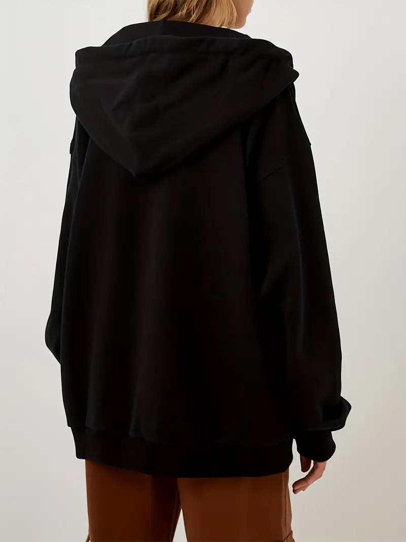 Oversized Hooded Sweatshirt With Fleece Lining And Geometric Print_voghion.com