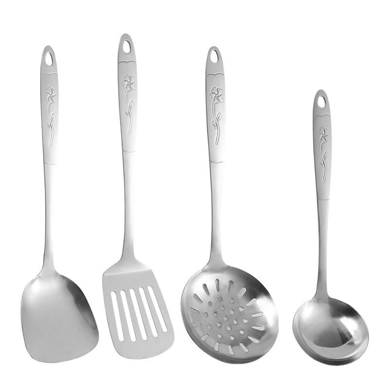 調理スプーンとスパチュラセット、花柄ハンドル付きキッチン用品、ステンレス製スパチュラ、調理用スパチュラ、厚みのあるスープスプーン、家庭用キッチン用品|undefined