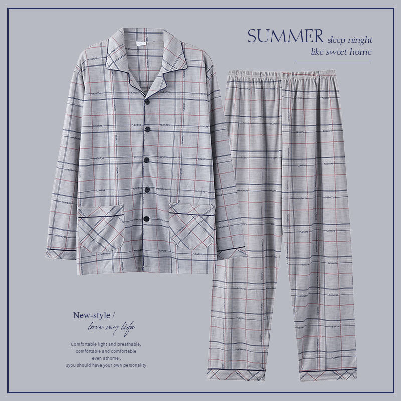 Pijamas de los hombres de primavera y otoño 100% algodón de manga larga más el tamaño de los hombres de desgaste en el hogar de algodón fino