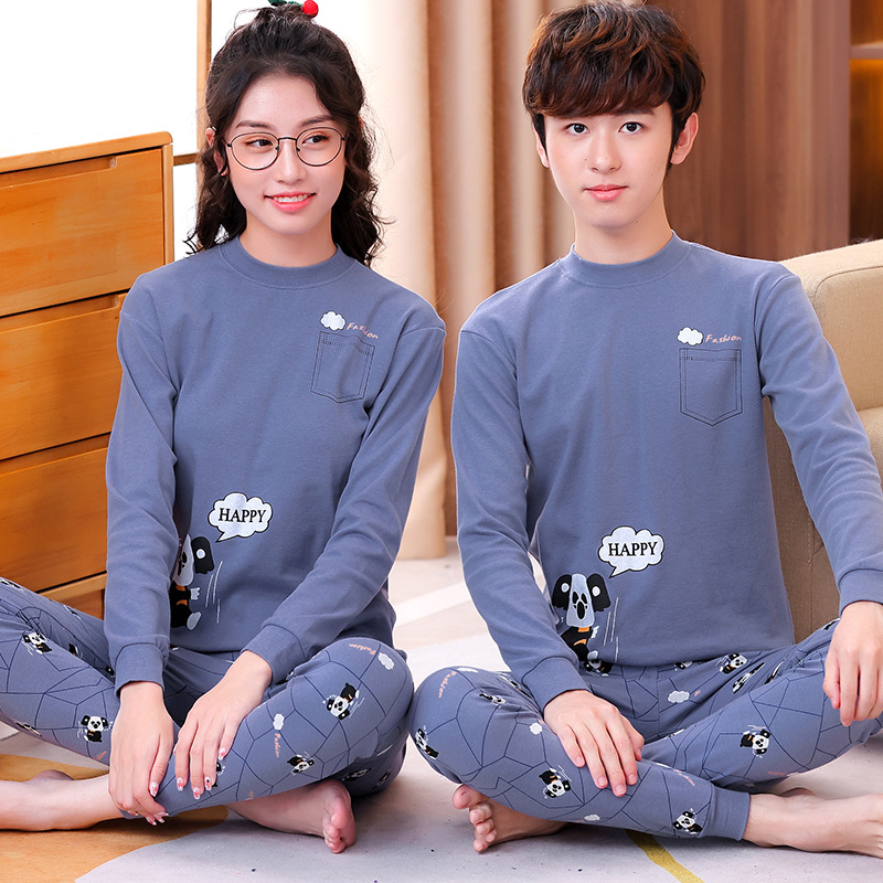 Otoño y invierno juveniles ropa interior set de niños de algodón puro dibujos animados abrigos de otoño pantalones de otoño estudiantes de secundaria ropa de hogar caliente pijamas