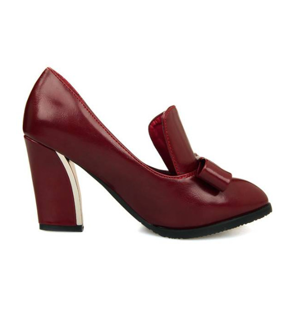 Women's Mid-heel Chunky Bowknot Pumps Elegant Leather Lace-up Shoes_voghion.com