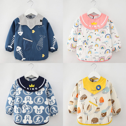Children's smock pure cotton waterproof autumn and winter baby long-sleeved baby reverse dressing eating protective apron smock new style