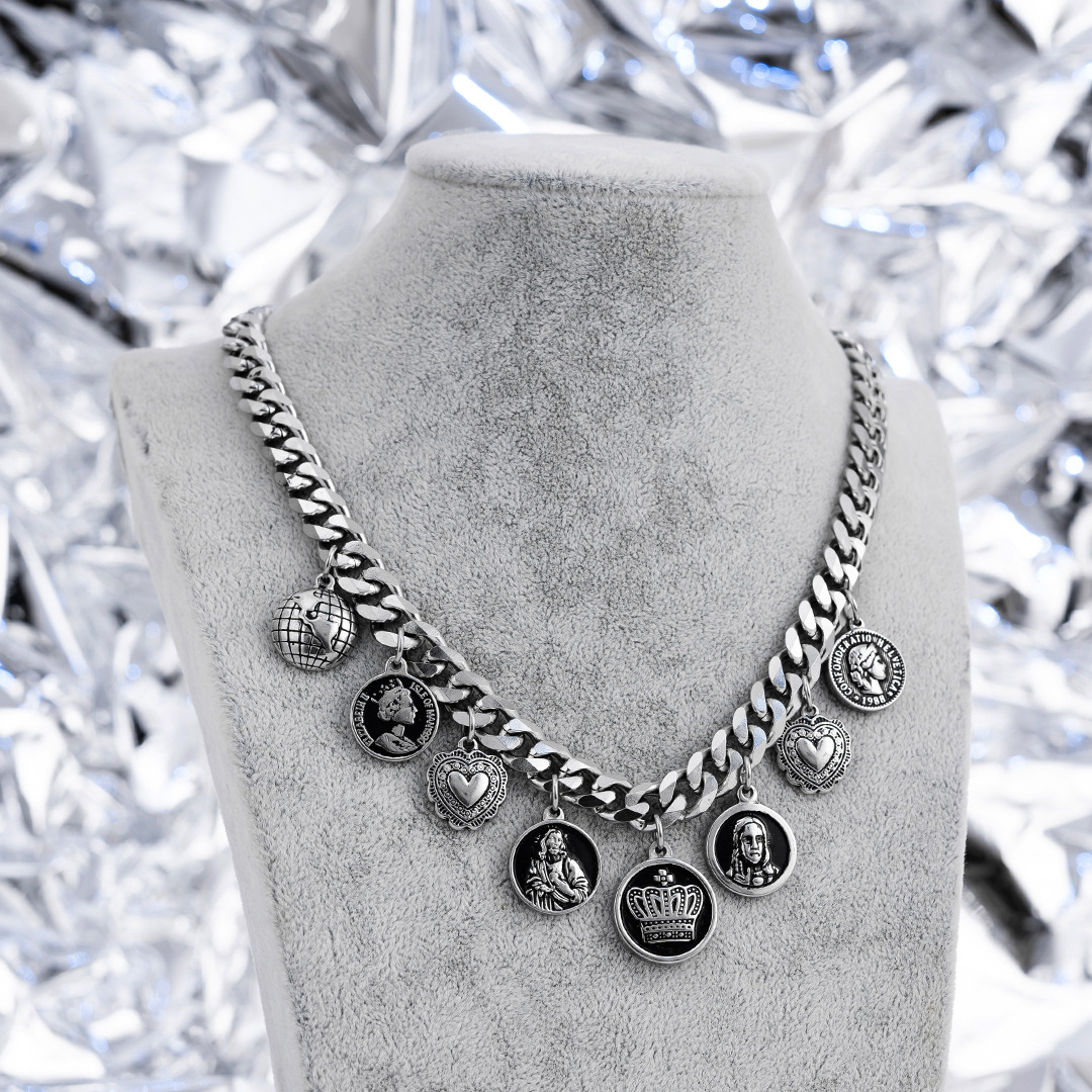 Tuulimetallikuvioinen yksikerroksinen pinottu pyöreä ripustuskaulakoru naisten kylmän ilman solisluun kuubalainen luova kaula_voghion.com