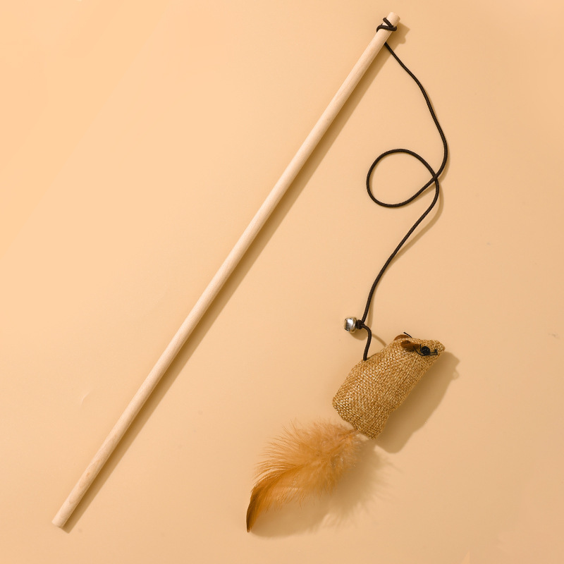 Juego de Varitas de Plumas para Gatos de Cuerda de Cáñamo Con Plumas y Cascabel para Gatos
