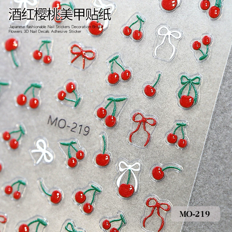Симпатичные винно-красные вишневые рельефные наклейки для ногтей ins ветер сладкий трехмерный носидок ногтей украшения оптом