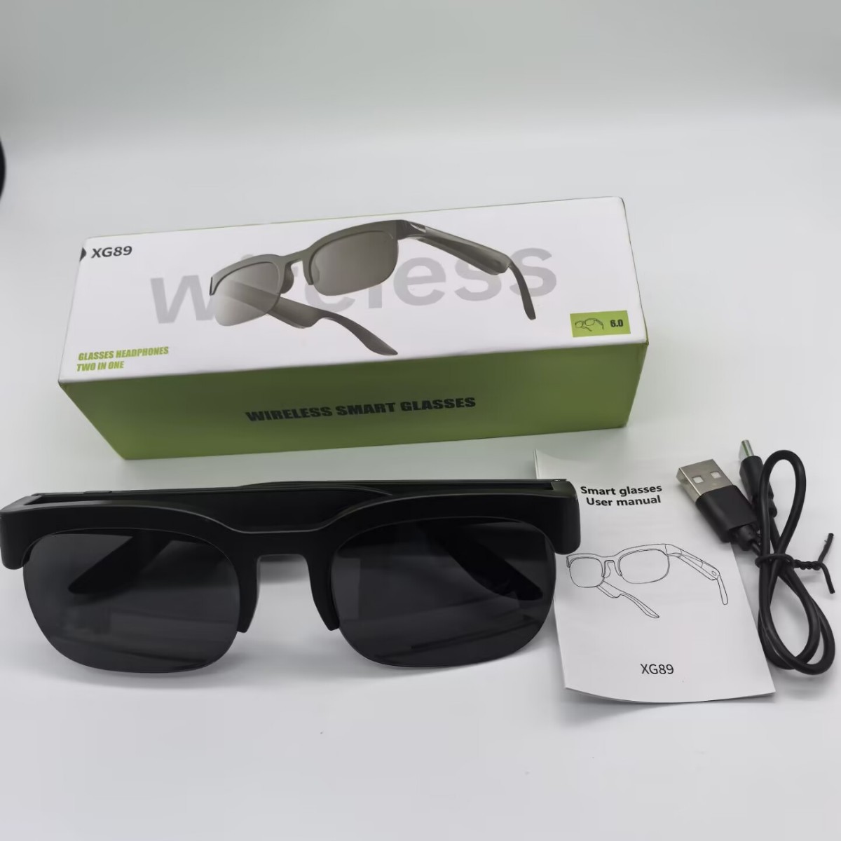Cross-Border Xg89 Smart Wireless Bluetooth Glasses for Listening to Music, Making Calls, Sports, Ai Translation, Acrylic Lenses in Stock