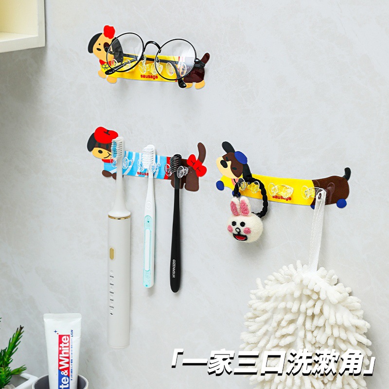 Cartoon Dachshund Toothbrush Hook Multifunctional Wall Plug Power Cord Kitchen Plug Holder Cable Organizer