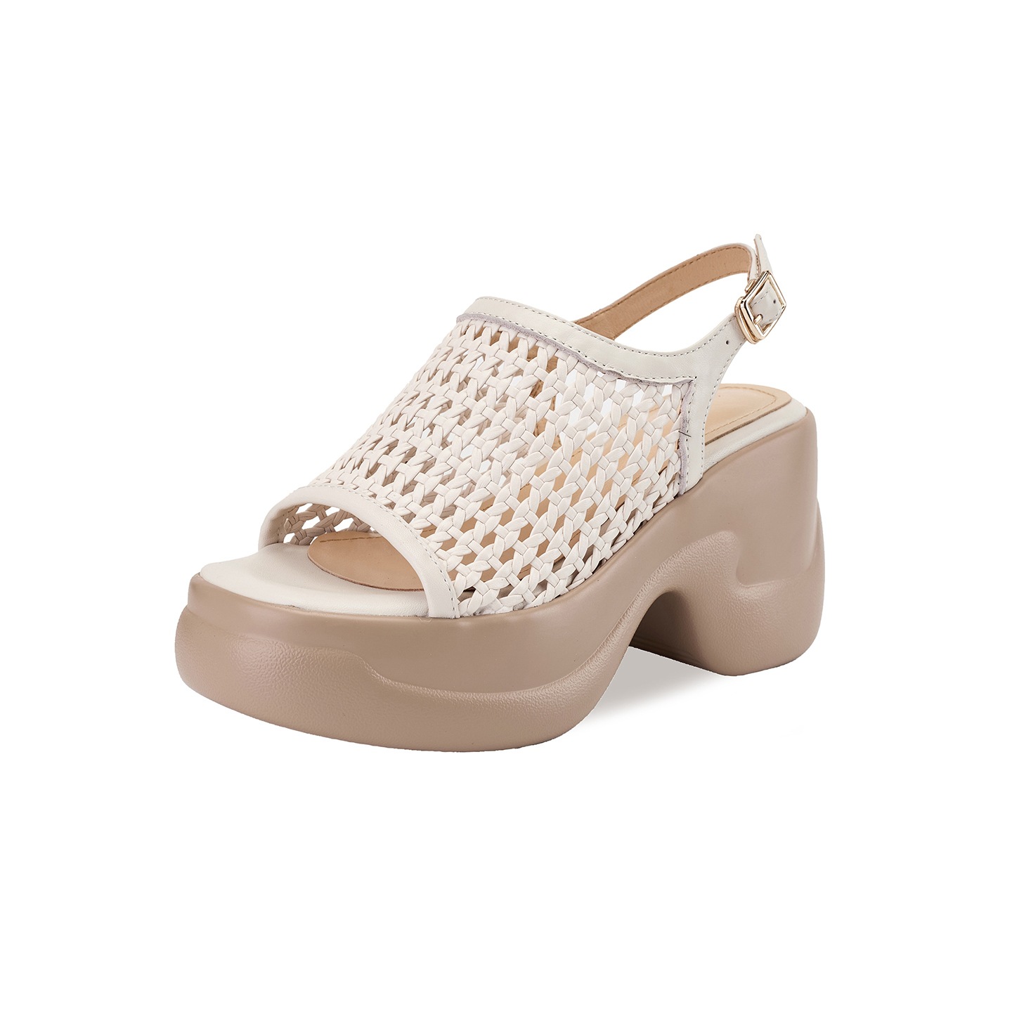 Sandal cao gót nữ mũi hở đế dày 8 cm kiểu dệt La Mã quai ngang — đen