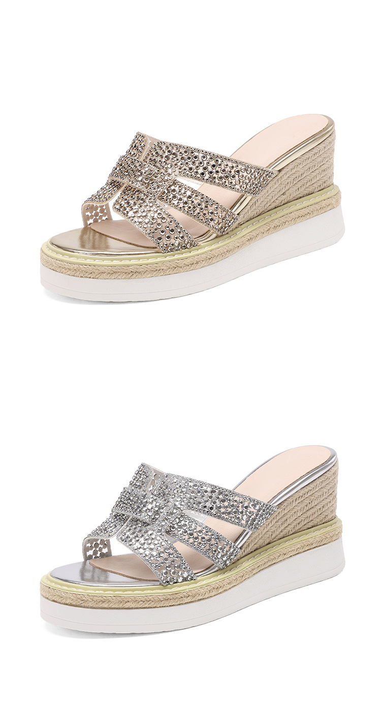 Sandal cao gót nữ hở mũi đính đá pha lê quai ngang đế xuồng — Champagne màu, bạc chi tiết 18