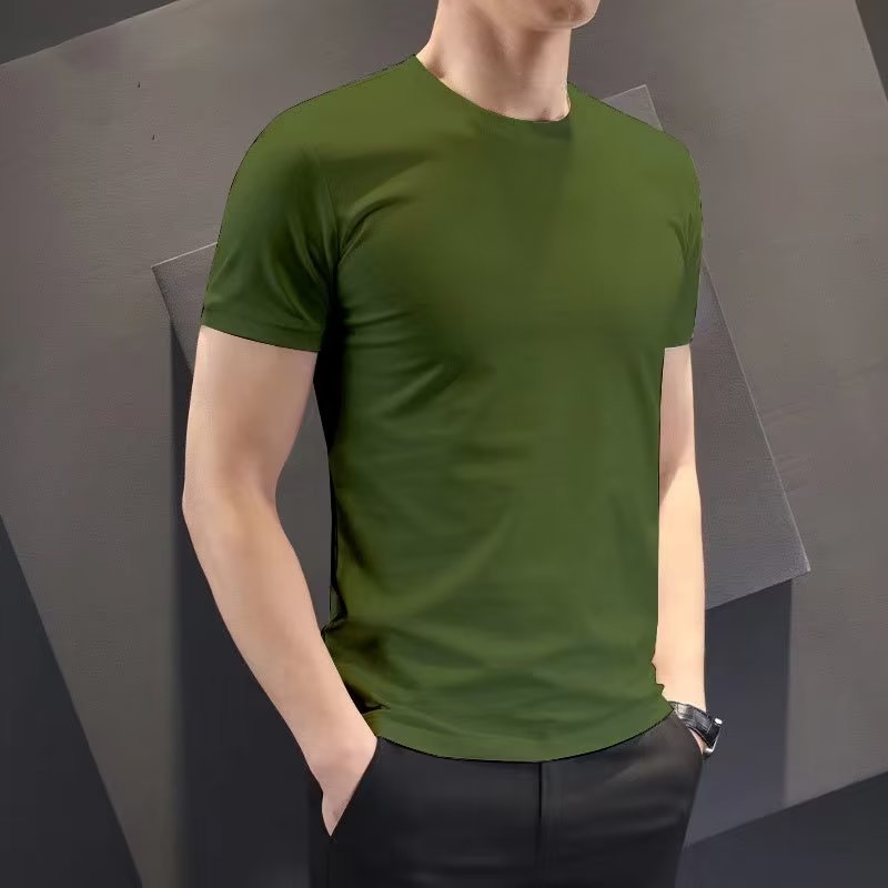 Origen fabricante camiseta de manga corta verano para hombre versión coreana de 140g de poliéster delgado color sólido camisa de fondo estilo delgado 100