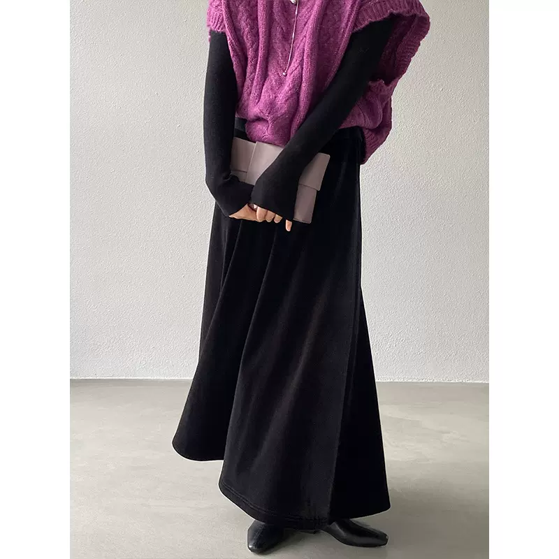 江左 一条过冬！加绒复古丝绒半身裙冬高级感垂感a字大摆伞裙6370