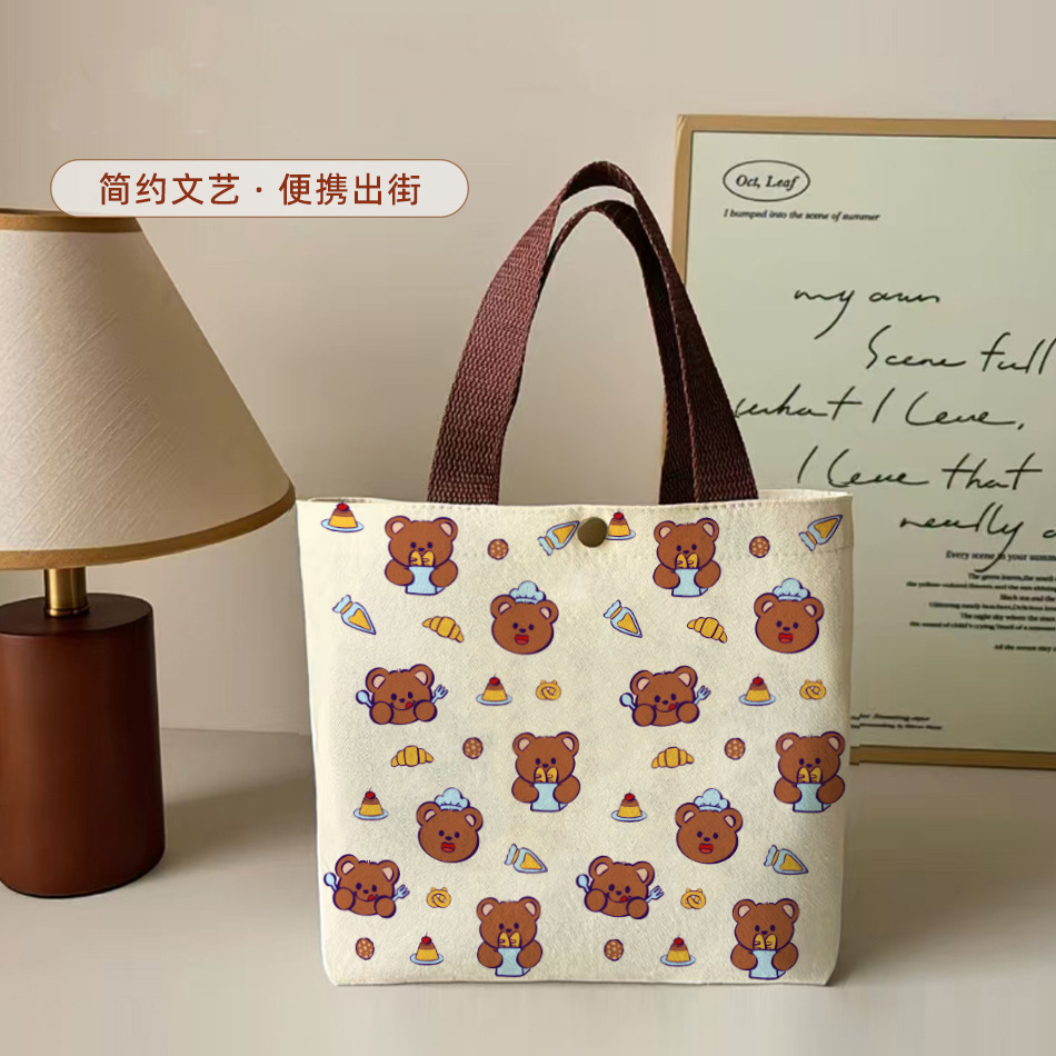 Korean Cartoon Primary School Student Office Worker Lunch Bag Canvas Bag Satchel Storage Bag Girl Heart Hand Bag