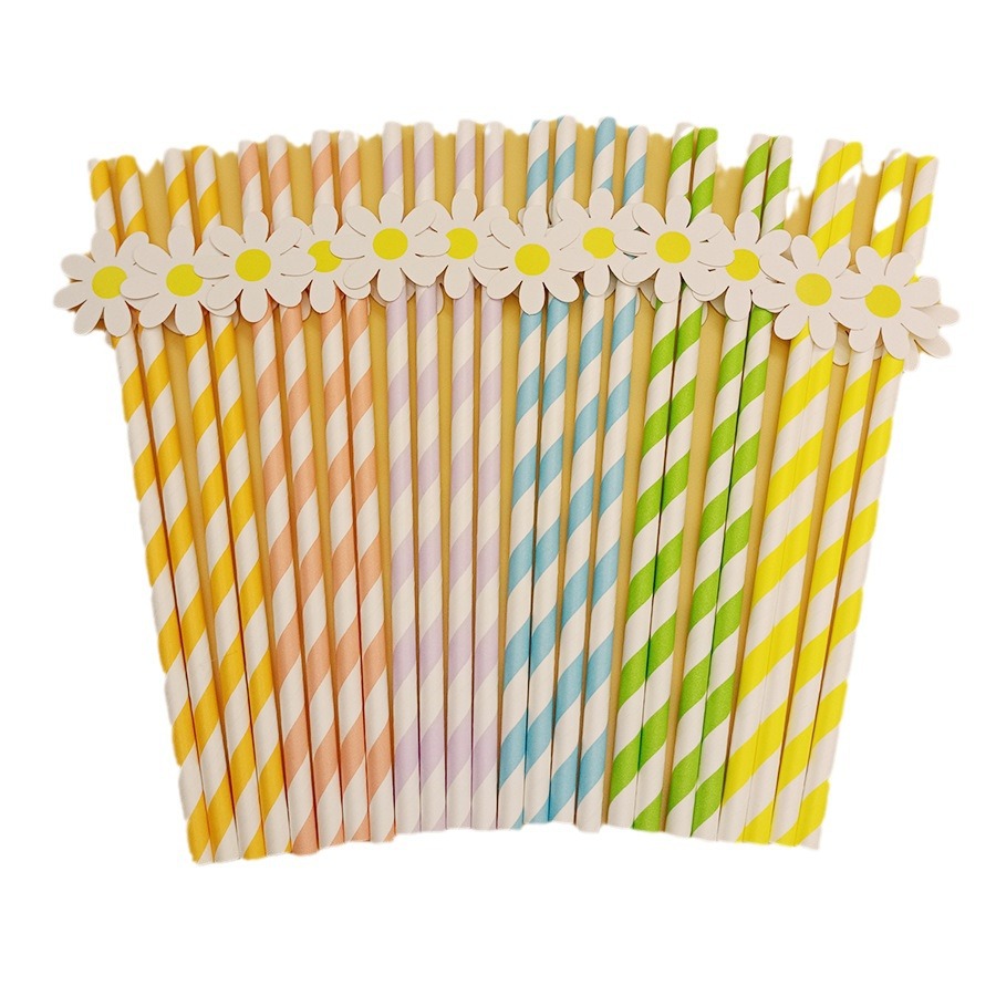 Daisy White Pink small Flower Paper Straw Tarjeta de paja desechable de decoración de fiesta transfronteriza