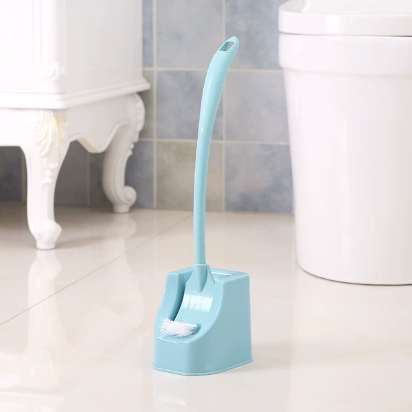 Flat-head toilet brush [with base, blue]
