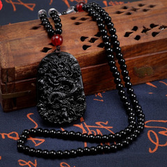 黒曜石龍牌関公貔貅ネックレスペンダントカップルネックレスジュエリー絶妙な古代風カップルモデル