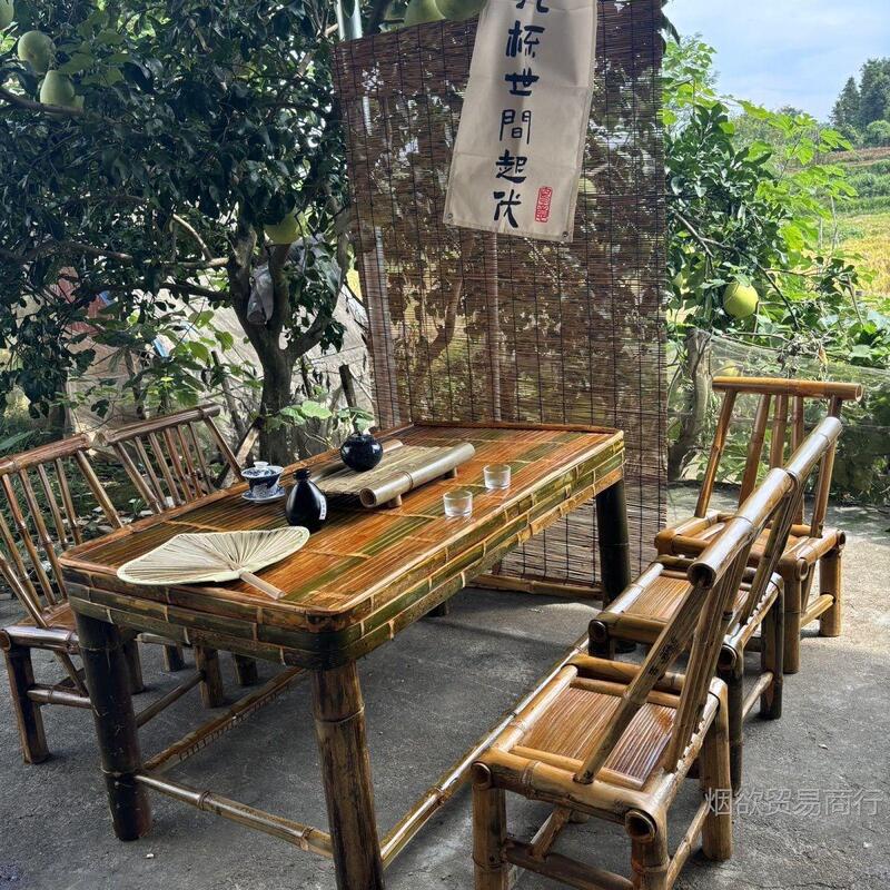 Accessories: Purely Handmade Bamboo Table, Tea Table, Carbonized Dining Table, Coffee Table, Office and Home Use, Garden Hot Pot Table, Vintage Stool