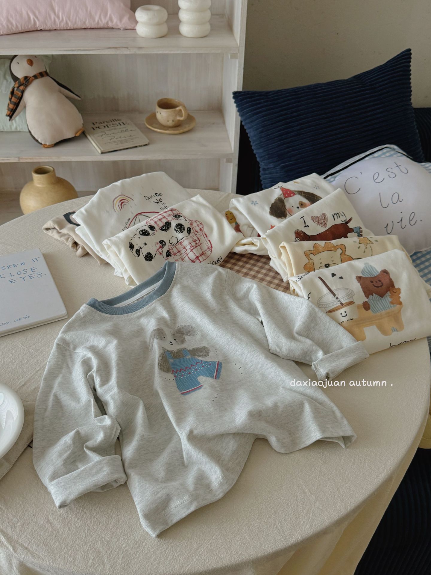 大小ロール子供プリント長袖Tシャツ2025春新作女の子かわいいプリントおしゃれルーズトップ