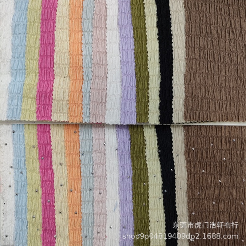 横条褶皱针织提花布 150g涤纶弹力水波皱时尚女装面料 横间条烫金