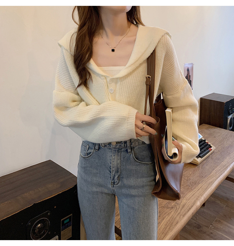 【中国直邮】茵如澜 新款秋冬chic上衣温柔甜辣毛衣针织衫 卡其色
