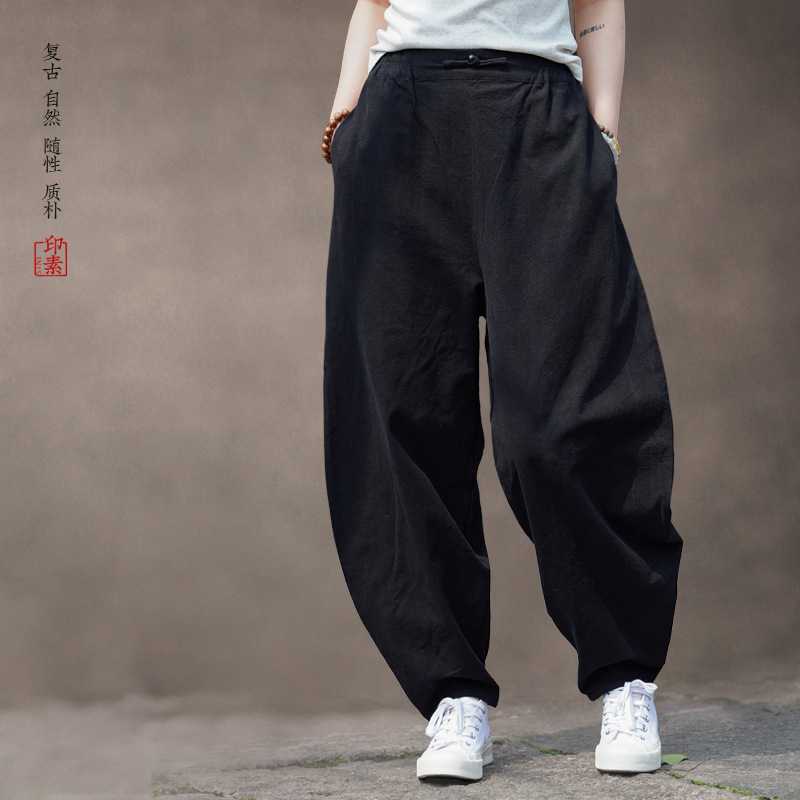 Retro Style Linen Pants Men's Loose Harlan Pants Meditation Cotton Linen Casual Pants Summer Wide-leg Lantern Trousers