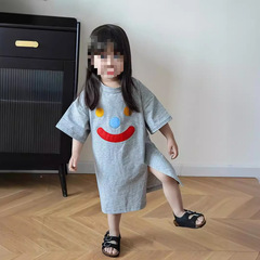 Korean version cute short-sleeve T-shirt dress for babies 24 summer children personalized split skirt dress 0075A025