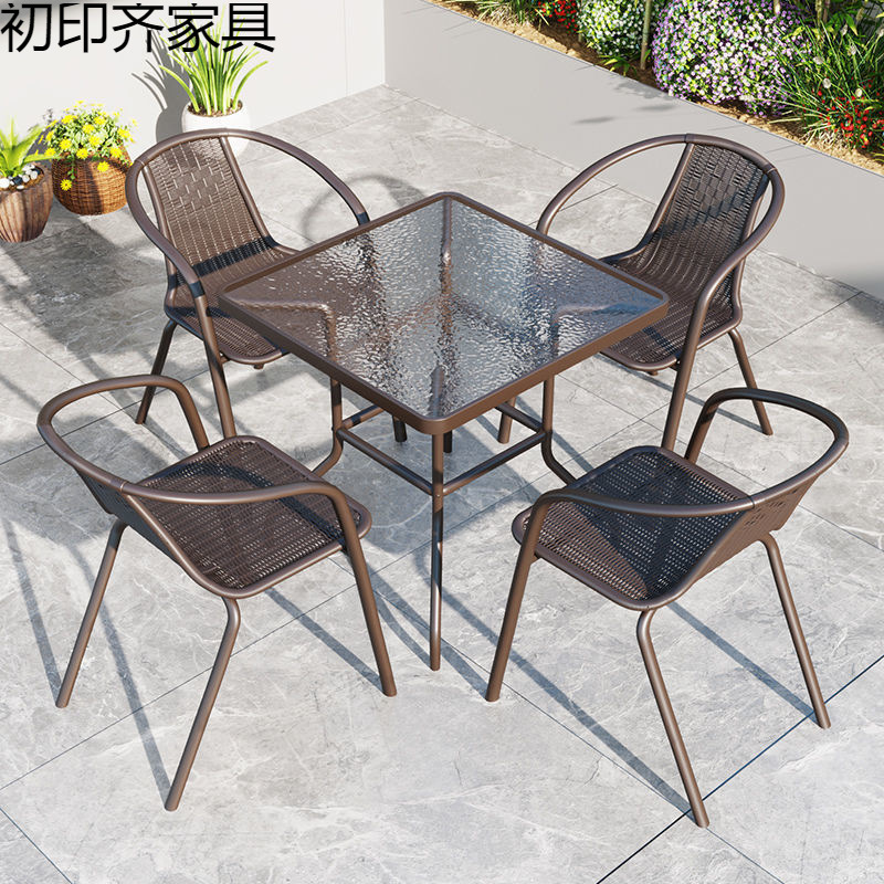 Outdoor Tables and Chairs Courtyard Open-Air Waterproof Sun Protection Leisure Folding One Table Four Chairs Garden Yard Tea Drinking Combination Set