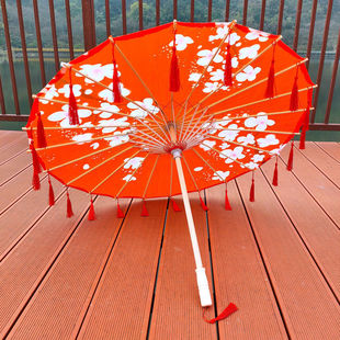 Rainproof and Sunproof Tassel Umbrella with Streamers for Dance Performances, Silk Umbrella Decoration, Ancient Style Women's Classical Oil Paper Hanfu Umbrella Changzhen