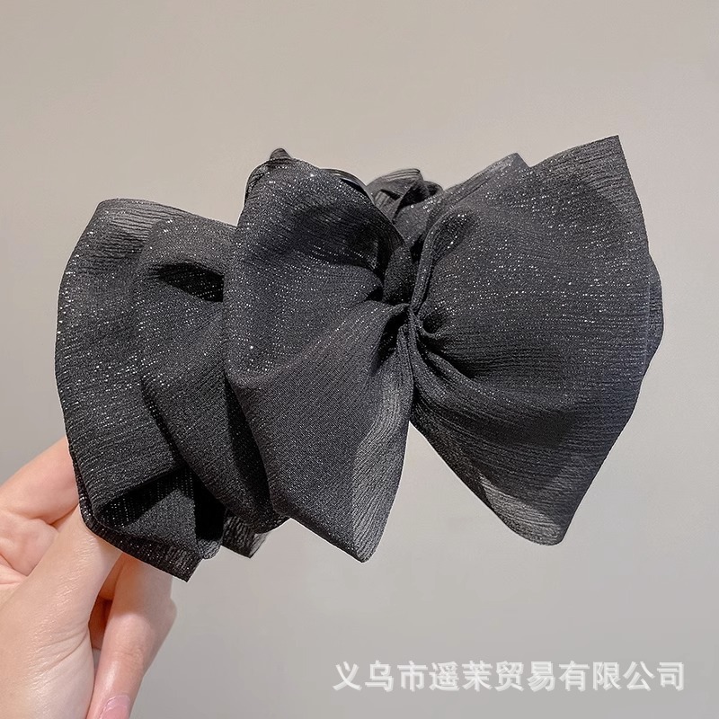 轻奢气质黑色蝴蝶结泡泡抓夹女2025高级感后脑勺发夹鲨鱼夹子头饰|undefined