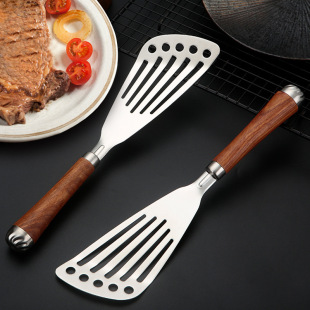Stainless Steel Wooden Handle Pancake Shovel Barbecue Stall Teppanyaki Kitchen Tools Pizza Knives Steel Handle Pancake Dumplings Dinner Knife