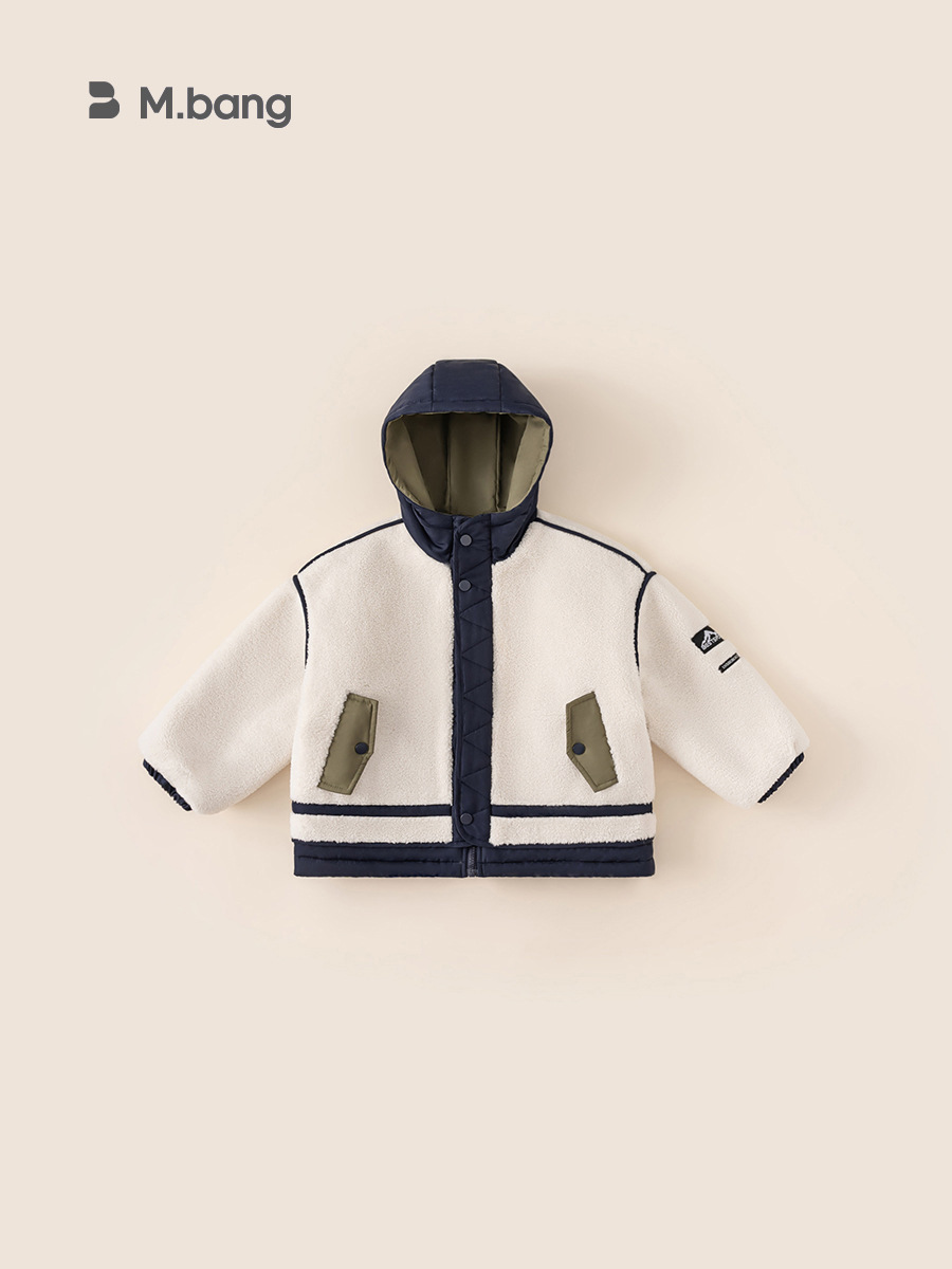 Yoobao para niños de otoño simple ropa cálida japonesa etiquetada para niños mayores chaqueta de color contraste chaqueta con capuz para niños