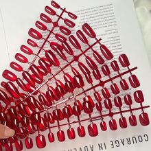 手工预制穿戴甲30片批发鸽血红宝石猫眼氛围感显白分码半成品美甲
