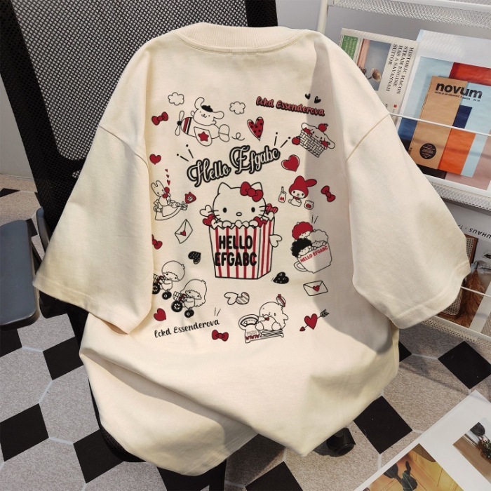 綿 100% アメリカのハローキティキティ猫 Tシャツ半袖ガールズ Tシャツ夏多用途子供の漫画トップ|undefined