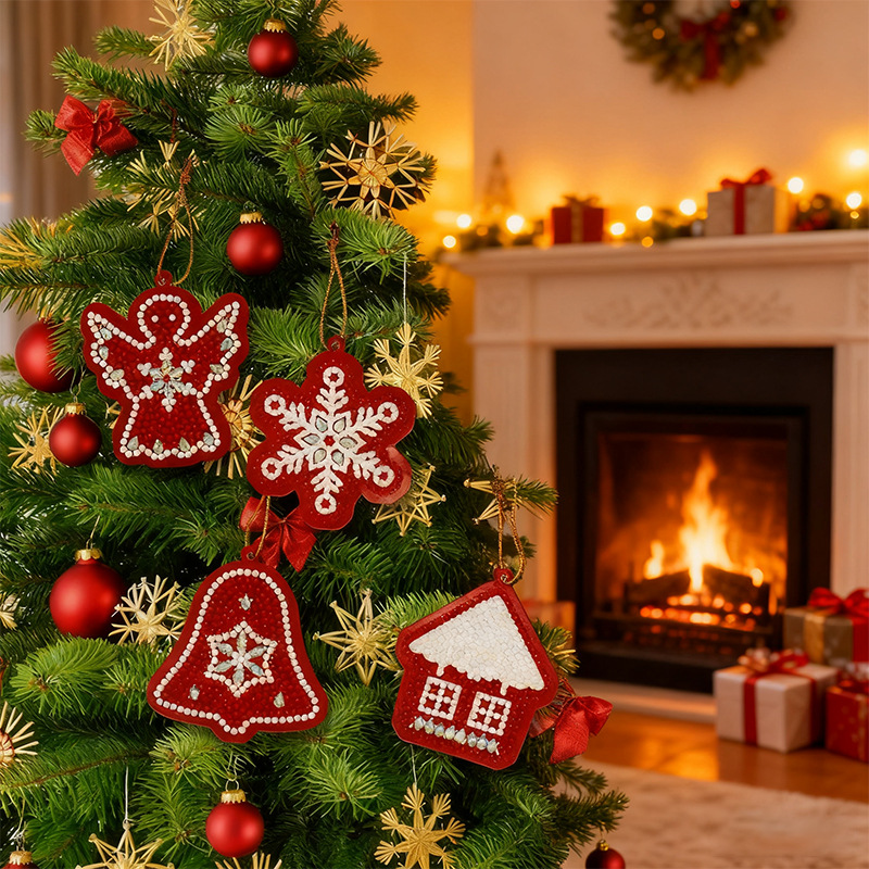 Diamante pintura colgante creativo DIY dibujos animados de Navidad pegado a mano taladro tarjeta de papel ligera decoración de Navidad colgante al por mayor