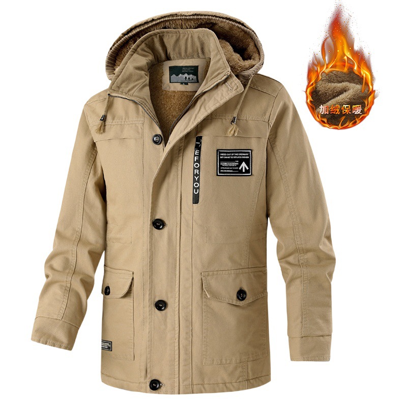 Transfronterizo más tamaño abrigo de algodón de invierno de los hombres de lana forrada acolchado de mediana edad y de edad avanzada de algodón casual marca de moda de media longitud papá desgaste