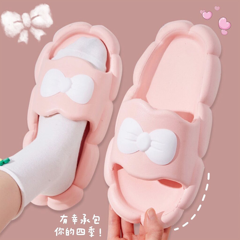 Clearance slippers for women Summer thick bottom shit feeling home non-slip sweet bowknot outdoor ins sandals summer