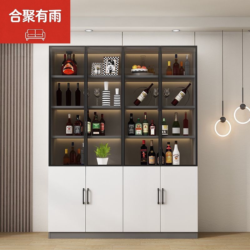 Glass Door Wine Cabinet, Home Dining Sideboard, Dust-Proof Integrated Living Room Wall-Mounted Simple Light Luxury Storage Cabinet Display Cabinet
