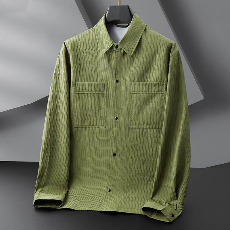 2025 New Men's Loose Plus Fat Plus-size Jacket Men's Spring New Arrival seersucker Tooling Jacket Coat