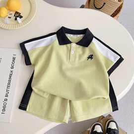 男童短袖夏装套装新款夏季衣服撞色POLO儿童宝宝时尚两件套帅气潮