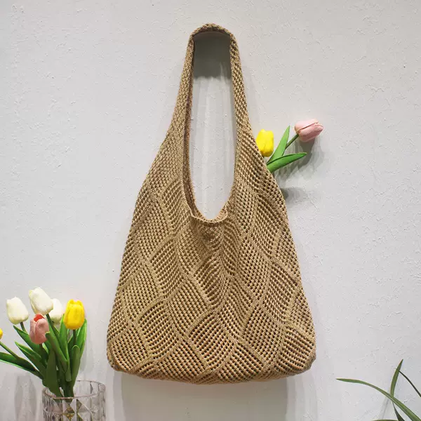 Amazon Cross-border Lazy Style Bag Women's Spring and Summer Satchel Hollow Knitted Bag Shoulder Bag Woven Bag Shopping Bag
