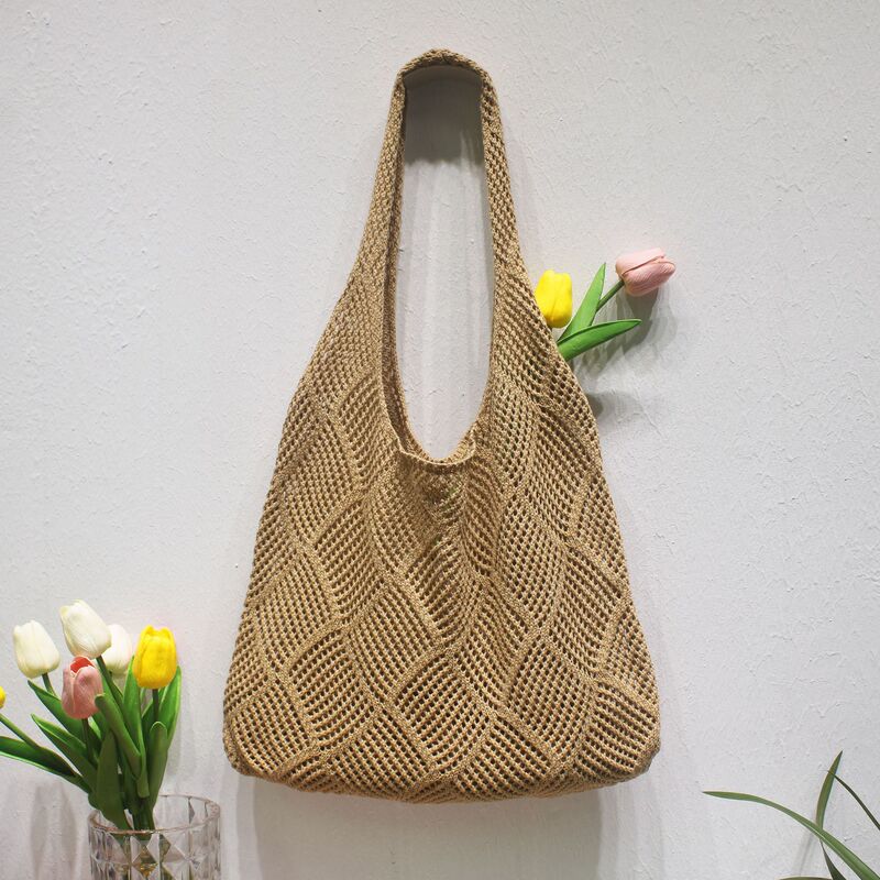 Amazon Cross-border Lazy Style Bag Women's Spring and Summer Satchel Hollow Knitted Bag Shoulder Bag Woven Bag Shopping Bag