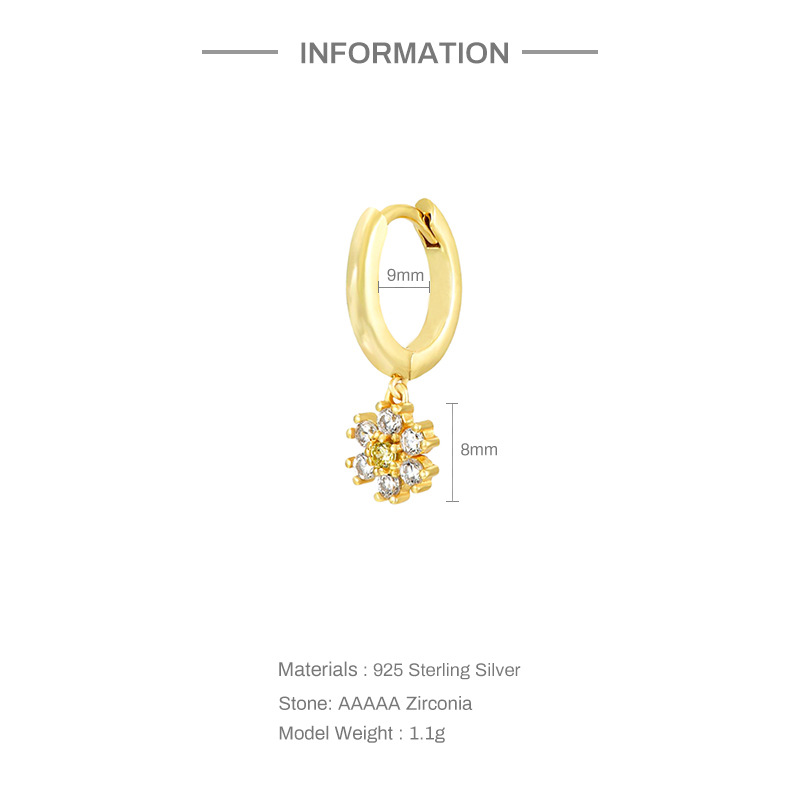 Daily Occasion 1 Piece 925 Sterling Silver Zircon Water Droplets Flower Drop Earrings