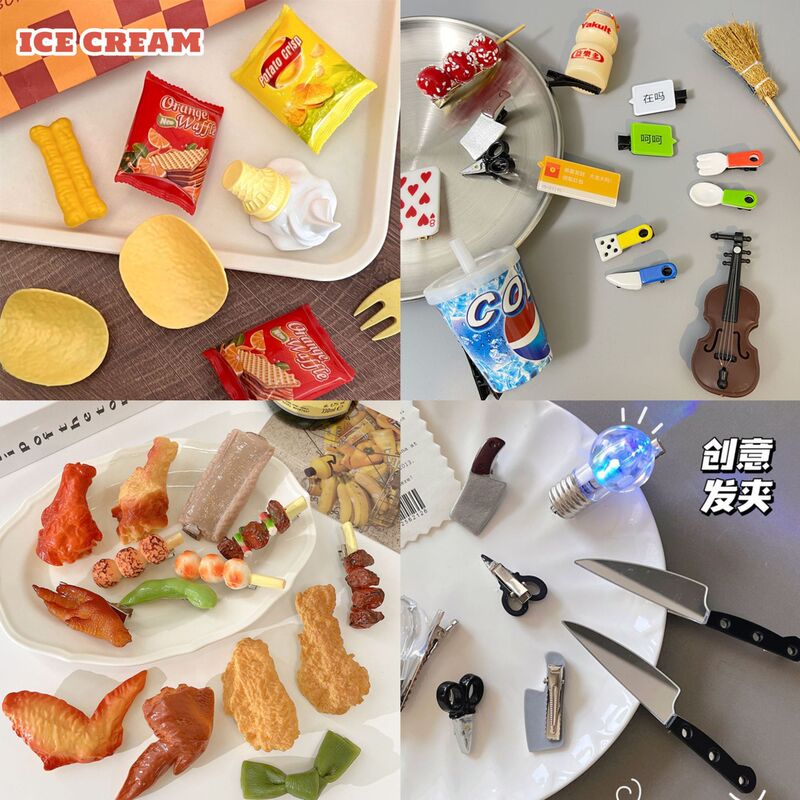 Funny fun simulation hairpin small size weird vegetable headdress clip creative snacks light bulb knife hair accessories wholesale