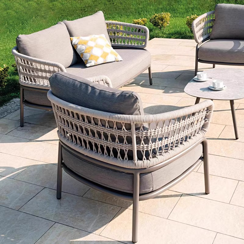 Sofá al aire libre patio impermeable solar silla de caña balcón al aire libre villa jardín ocio caña mesa de té combinación doméstica